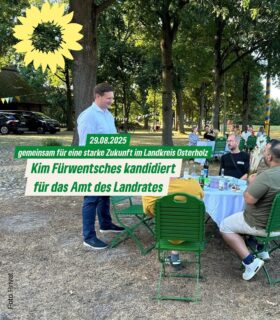 „Gemeinsam für eine starke Zukunft: Unterstützung für Kim Fürwentsches im Rennen um das Amt des Landrates!“

Wir freuen uns, dass wir gestern auf dem Sommerfest der @gruenelilienthal dabei sein durften, als @kimfuerwentsches seine Kandidatur für das Amt des Landrates bekannt gab 🗣️ 👏🏻 

Wir unterstützen Kim Fürwentsches 🍀 

Er ist seit 2022 engagierter Bürgermeister von Lilienthal und hat gezeigt, dass er ein großes Verständnis für die Menschen und Herausforderungen unserer Region mitbringt. 

Kim kann Transparenz und Kommunikation✅

Kim kann  Kompromiss und Menschen verbinden✅

Kim kann Krisenmanagement✅

Kim steht für und eine frische Art von Politik, die alle mitnimmt✅

Seine Bewerbung für die Wahl eines neuen Landrates im September 2026 verspricht nicht nur einen spannenden Wahlkampf, sondern auch eine positive frische Perspektive für den Landkreis  Osterholz und unsere Gemeinden.

🌻 

#landkreisosterholz 
#kimfürwentsches 
#grüneosterholz 
#kreistagosterholz 
#politikdieallemitnimmt 
#osterholzscharmbeck 
#schwanewede
#grasberg 
#lilienthal 
#ritterhude 
#worpswede