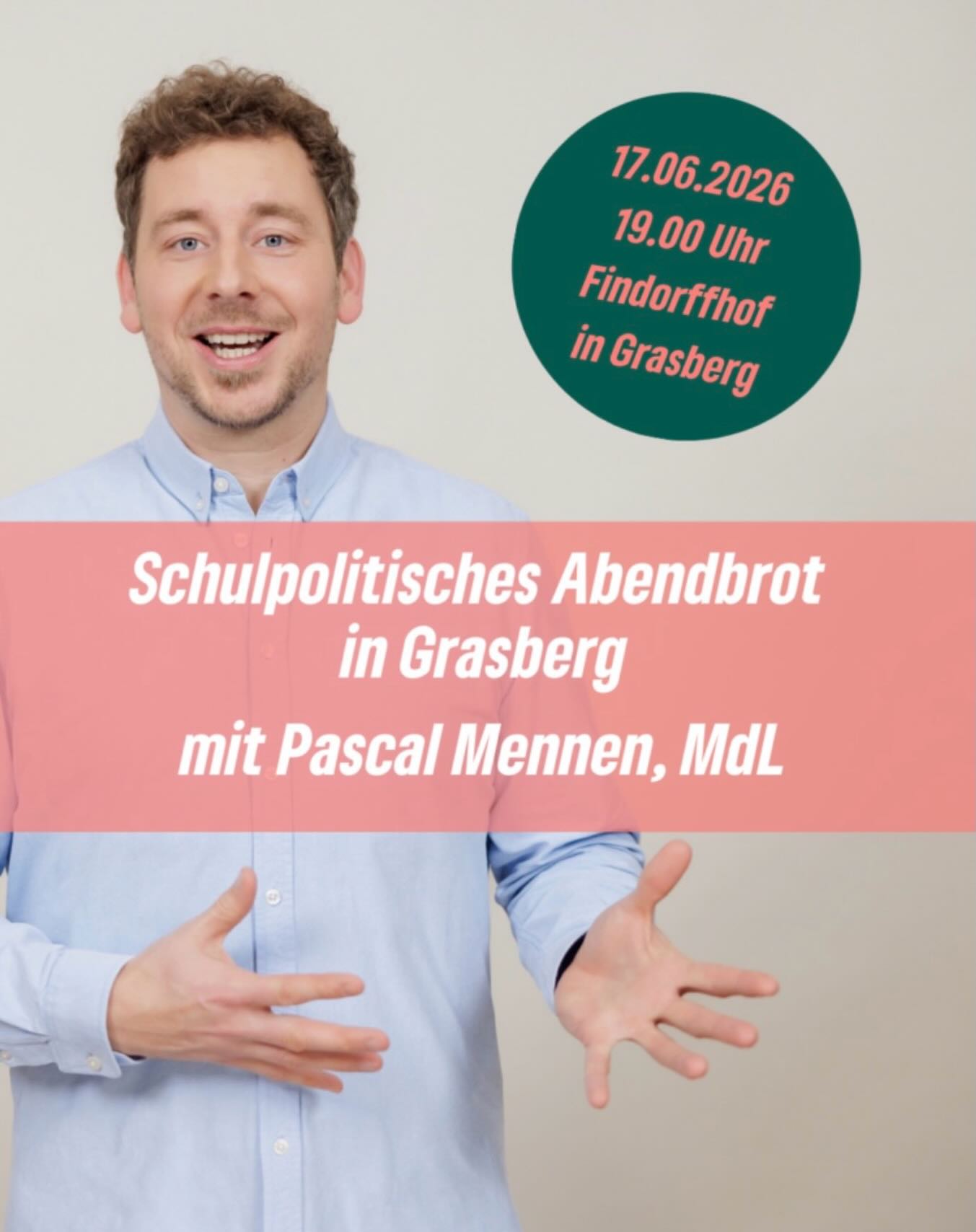 Am Mittwoch, den 17. Juni um 19.00 Uhr laden wir vom Bündnis90/Die Grünen Grasberg Euch alle zum Abendbrot ein, um über die aktuelle Situation an Schulen in Niedersachsen zu sprechen.

Zu Gast sein wird @pascalmennen, schulpolitischer Sprecher der Grünen Landtagsfraktion und Vorsitzender des Kultusausschusses in Niedersachsen.

Pascal Mennen, der selbst zehn Jahre Lehrer war, bevor er in den Landtag gewählt wurde, möchte ins Gespräch kommen mit Lehrkräften, Schüler*innen, Eltern, Schulleitungen, Sozialarbeiter*innen und Interessierten.

Die bildungspolitischen Themen, die die Landespolitik in Hannover im Moment beschäftigen, sind vielfältig: Wie sieht eine gute Lehrkräftebildung aus?

Wieso ist der Ganztag so wichtig?

Wie sieht ein gesunder Umgang von Schüler*innen mit ihrem Smartphone aus und wie stellen sich diese Fragen in Grasberg und im Landkreis Osterholz dar?

Alles das möchte Pascal Mennen mit seinen Gästen diskutieren. In seinem Format, dass er niedersachsenweit regelmäßig anbietet, startet der Abend zunächst mit einem kurzen Input über die bildungspolitischen Themen, die in Hannover aktuell diskutiert und bearbeitet werden, bevor dann in entspannter Atmosphäre genug Raum für Fragen, Anregungen und Kritik sein wird.

Die Veranstaltung findet im Findorffhof statt (Am Schiffgraben 7, 28879 Grasberg).

Ihr seid herzlich eingeladen!

Euer Ortsverband B90/Die Grünen Grasberg 🌻
#schule
#bildung
#neutalitätsgebot 
#diskriminierungsfreieschule
#grasberg
