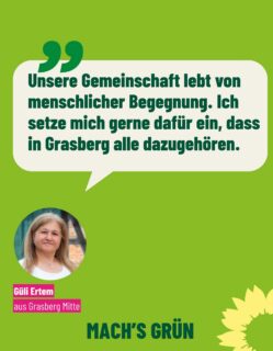 UnserListenplatz 11: 
Güli Ertem, 
Jahrgang 1975, 
lebt mit Ihrer Familie in Grasberg Mitte und arbeitet als Pädagogische Mitarbeiterin in der Frühbetreuung der Grundschule Grasberg. 
🌻
Güli ist aufgeschlossen und herzlich. 
Sie ist immer da, wenn sie gebraucht wird. 
Oft ist sie in der Kirchengemeinde und beim Bündnis Familienfreundliches Grasberg aktiv und sorgt dafür, dass es allen gut geht und baut gerne mal  Brücken zwischen Menschen 🫂. 
🌻
Sie hat schon einige Jahrgänge  Grasberger Kinder in der Turnsparte der TSG-WGE begleitet, angeleitet und unterstützt, was ihr viel Spaß macht. 
🌻
Güli ist es wichtig mit Ihrer Kanditatur für einen Platz im Gemeinderat einen Beitrag dafür zu leisten, dass wir heute gut leben können, aber auch an die Zukunft unserer Enkelkinder denken. 
Denn die hängt von dem ab, was wir heute entscheiden und auch verändern können. 
Güli möchte Grasberg gemeinsam mit Euch/uns allen etwas bunter machen. 
🌻
Was sie Euch mitteilen möchte,  lest ihr in den Slides. 

Mit Eurer Stimme könnt Ihr sie ganz einfach am 13.09.2026 unterstützen. 

Macht’s grün! 

#grünegrasberg
#grasberg
#gemeinsamfürgrasberg 
#sicherheit
#gemeinschaft