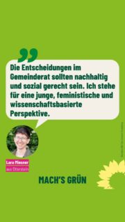 Unser Listenplatz 1:
Lara Miesner,
Jahrgang 2001
Bachelor of Science Ökologie,
kommt aus Otterstein und ist mit 24 Jahren die jüngste Person unter unseren Kandidierenden. 
Lara gärtnert gern und hilft auf dem elterlichen Hof.
🌻
Lara ist in der Freizeit vielfach engagiert in Lilienthal und Grasberg. 
Vielleicht habt ihr Lara schon einmal getroffen oder einen der Floh- und Staudenmärkte besucht, die zusammen mit Nele in Otterstein veranstaltet wurden, um damit auch das Dorfleben ein wenig zu bereichern und Begegnungsmöglichkeiten  zu schaffen. 
🌻
Lara kann Orga, geht einfach los und war z.B. als unser Neumitglied direkt beim Jugendparlament zu Gast. Kurz nach der Entscheidung in Grasberg politisch aktiv zu werden und für den Gemeinderat zu kandidieren. 
💪🏼🌻
In den nächsten Tagen werdet Ihr noch mehr von Lara, unserer Nummer 1, sehen!

bleibt gespannt und macht’s grün!

#grasberg 
#kommunalwahl 
#niedersachsen
#jugend 
#otterstein