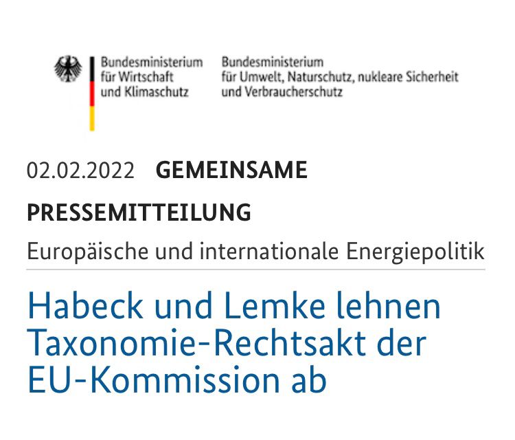 Habeck und Lemke lehnen Taxonomie-Rechtsakt der EU-Kommission ab