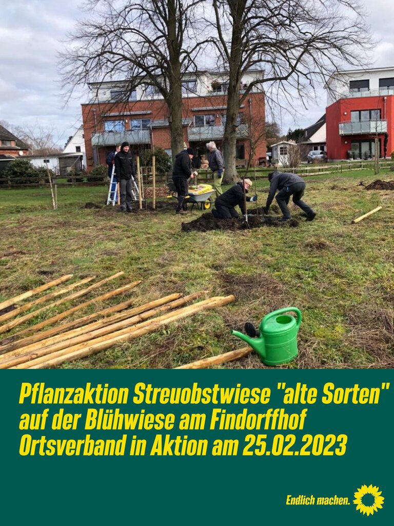 Pflanzaktion Streuobstwiese „alte Sorten“ auf der Blühwiese am Findorffhof-Ortsverband in Aktion am 25.02.2023