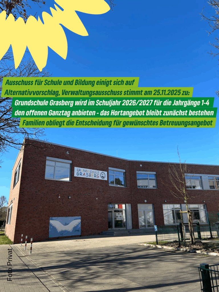 Grundschule Grasberg wird offenen Ganztag für die Jahrgänge 1-4 ab dem Schuljahr anbieten, Hortangebot bleibt zunächst bestehen